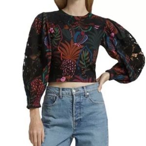 Farm Rio Blouse Cotton Crop Balloon Sleeve “Fruitis” NWT Sz XS